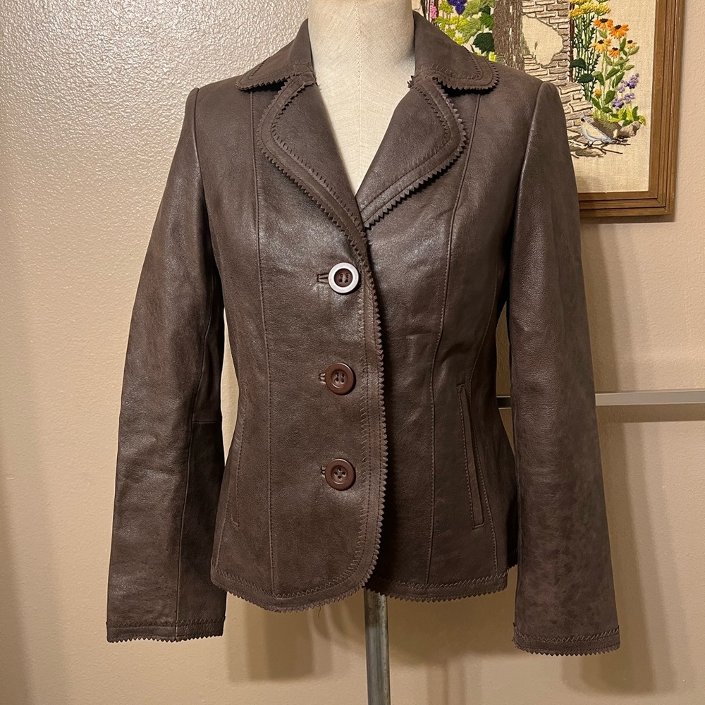 Sigrid Olsen Brown Leather Jacket size XS